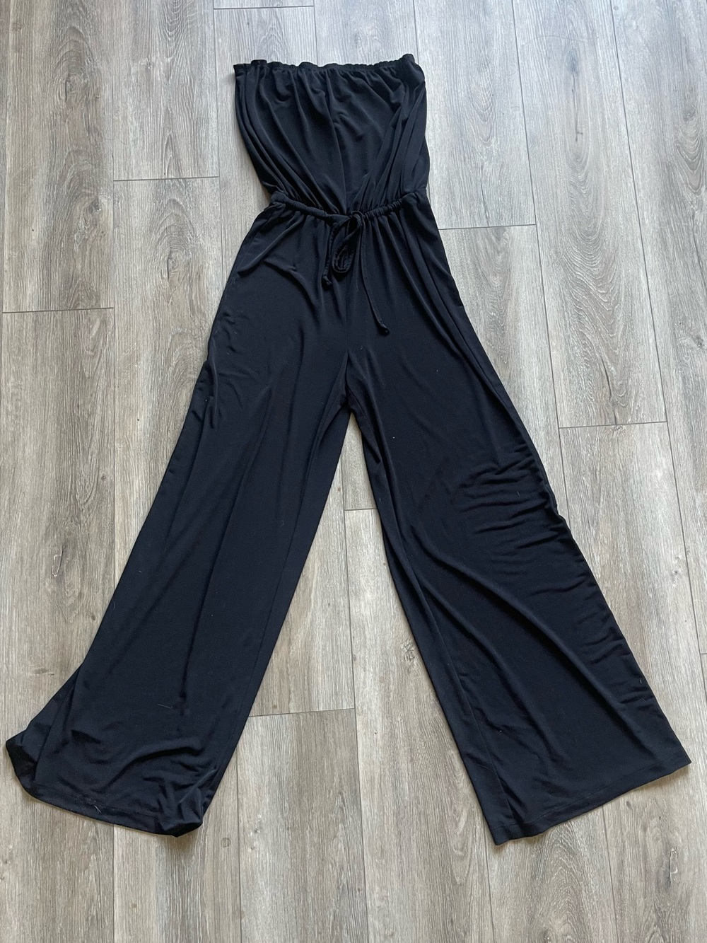connected apparel Black Strapless Wide-Leg Jumpsuit